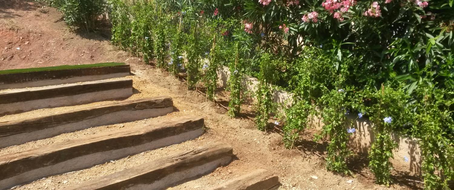 Création d'escalier naturel en traverses paysagères en chêne